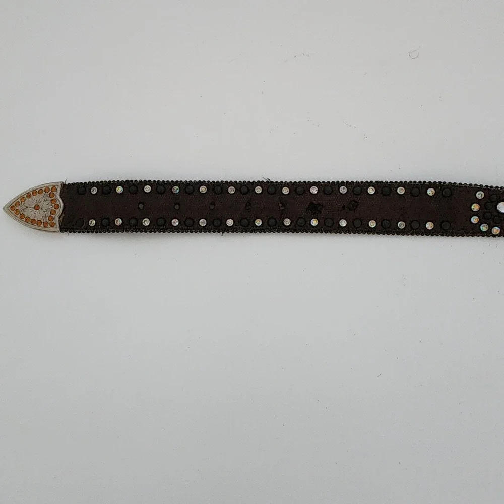 Brown Leather Rhinestone‎ Studded Belt Diamond Square Bling Western Large 34-39